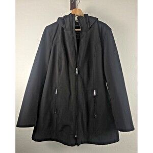 Andrew Marc Black Detachable Hood Water Repellent 4 Way Stretch Rain Jacket Sz L